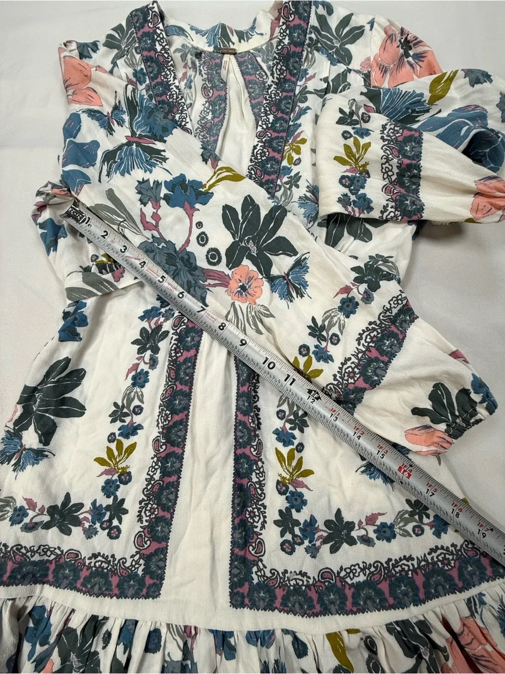 Free People White Floral Mini Dress with Pink and Blue Accents - Picture 7 of 10